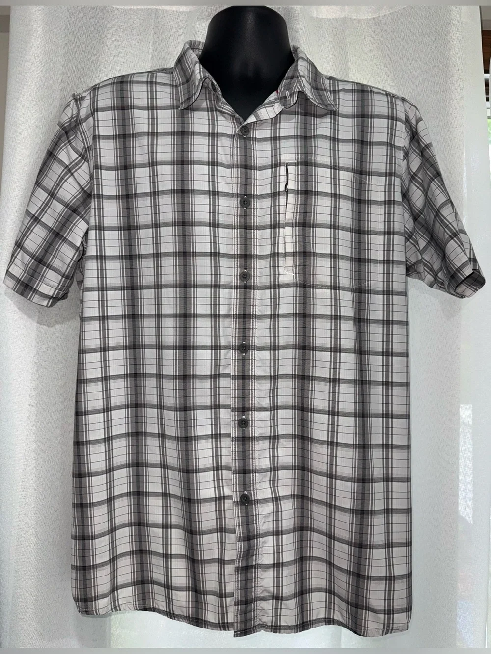 The North Face Tekware Gray Plaid Short Sleeve Hiking Shirt Men Large
